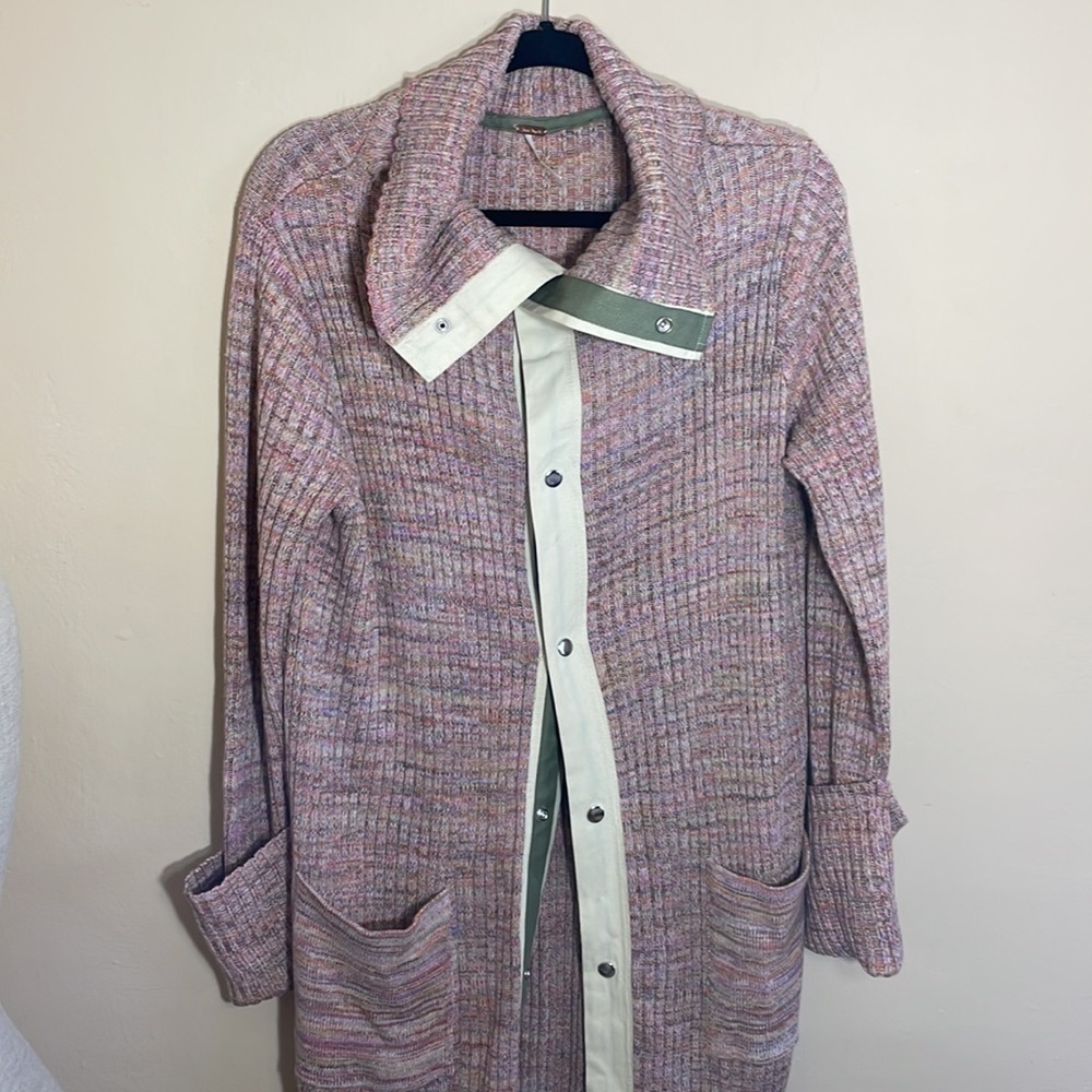Free People Size L Under The Boardwalk Maxi Cardigan Sweater Ribbed knit - Picture 5 of 10